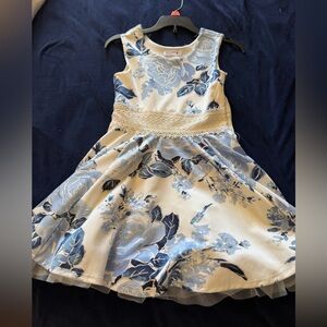 Knitworks Blue and Cream Floral Kids Dress